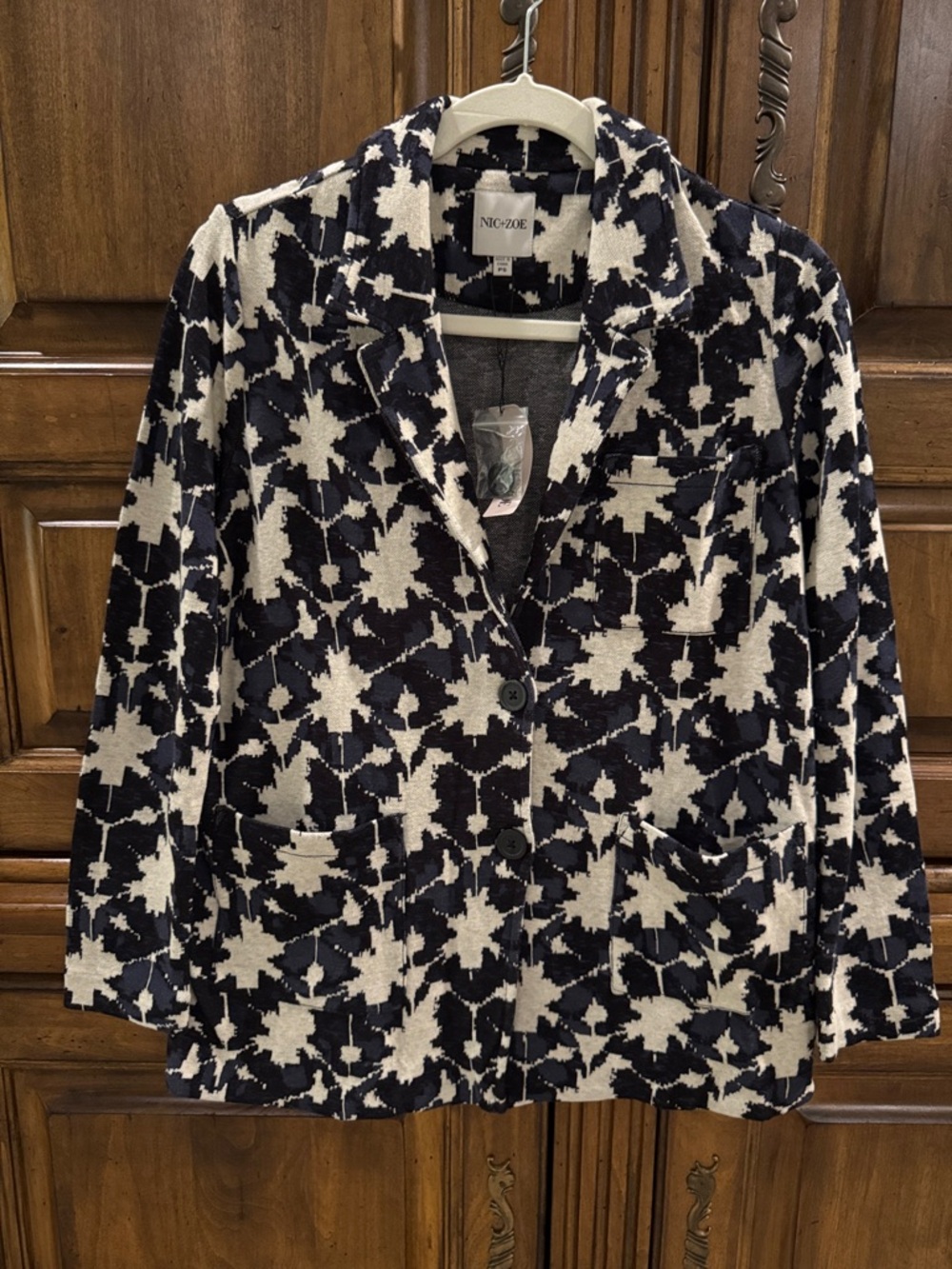NIC+ZOE Black, Blue and Cream Geometric Pattern Blazer - NWT - PS